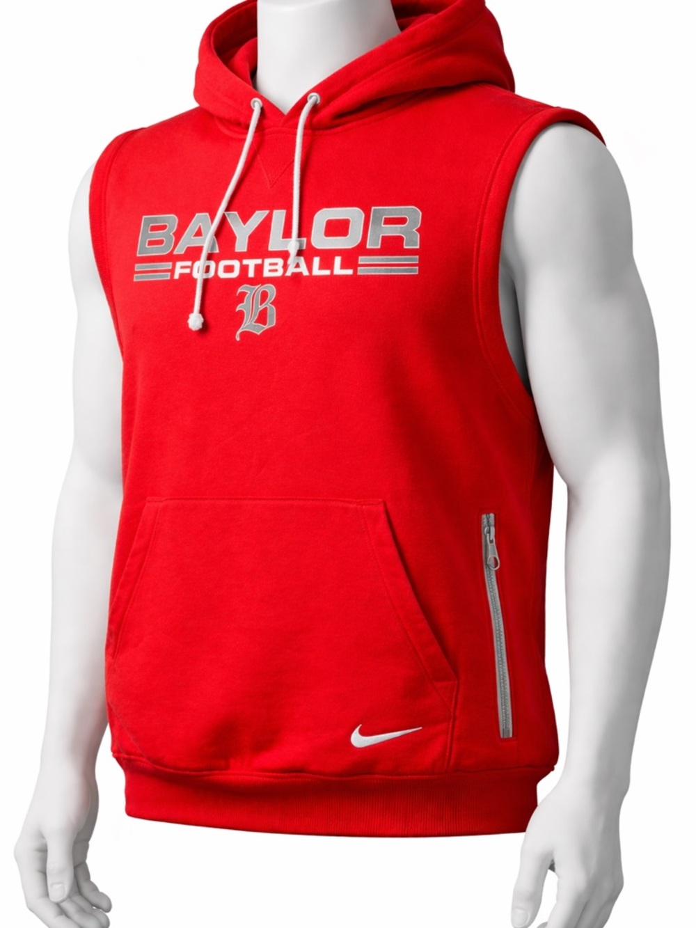 Nike Red Baylor Football Sleeveless Hoodie with Silver Accents (Baylor School)
